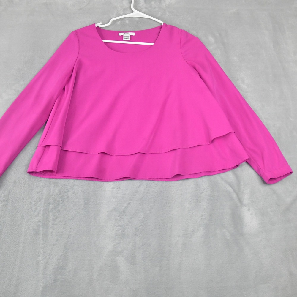 Bar III Berry Frost Pink Tiered Double Layer Long Sleeve Blouse XS W1V-23158